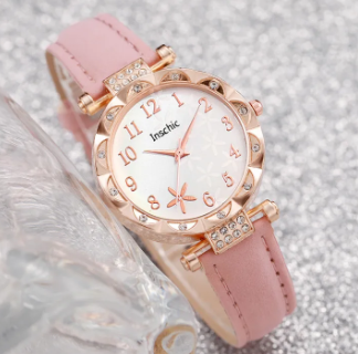 Gift Set Fashion Flowers Dial Women's Quartz Watch Leather Band Watches Rhinestone Jewelry Set